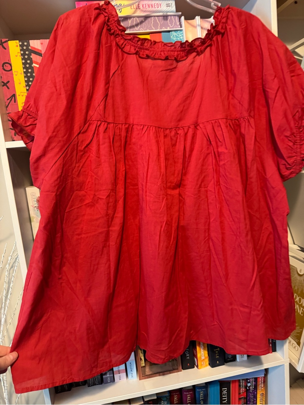 Red Ruffle Button-Front Peasant Blouse - Picture 10 of 12